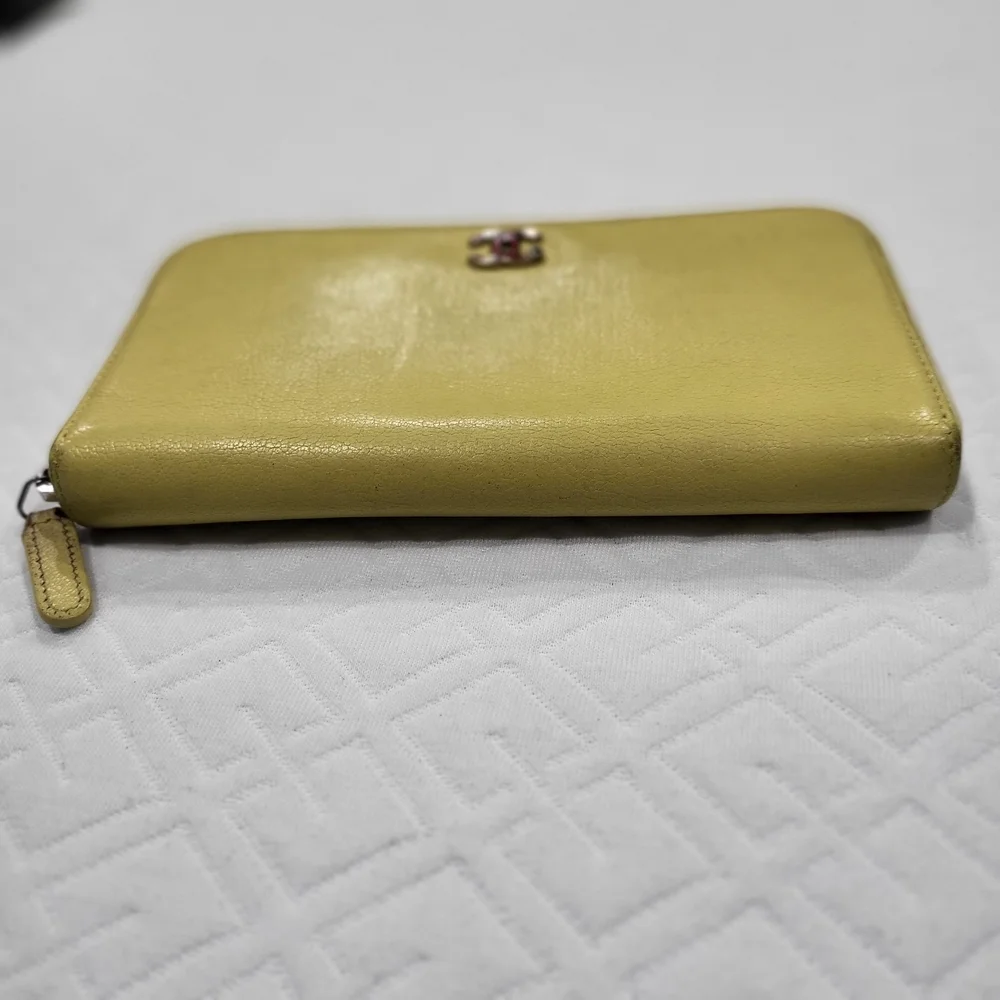 Chanel 25th Anniversary Yellow Goatskin Long Wallet Lucky Clover Logo